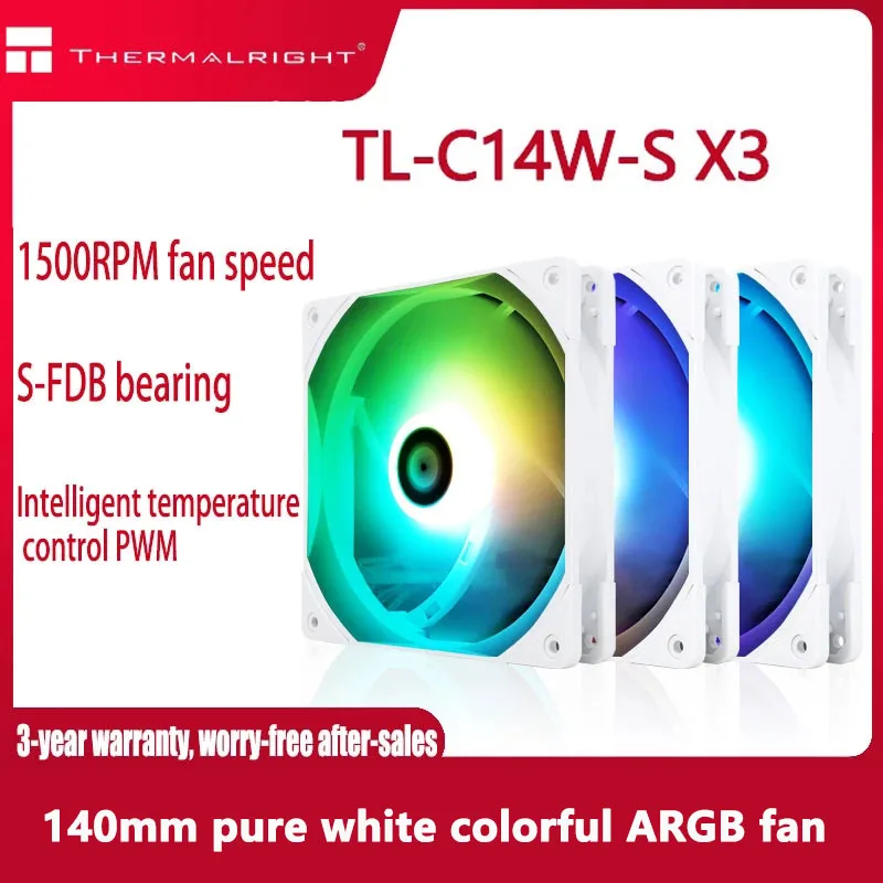 Thermalright TL-C14W-S X3 140mm Chassis Symphony Low Noise Cooling Fan S-FDB Bearing Supports ARGB Up To 17 Modes 4PIN+5V 3PIN