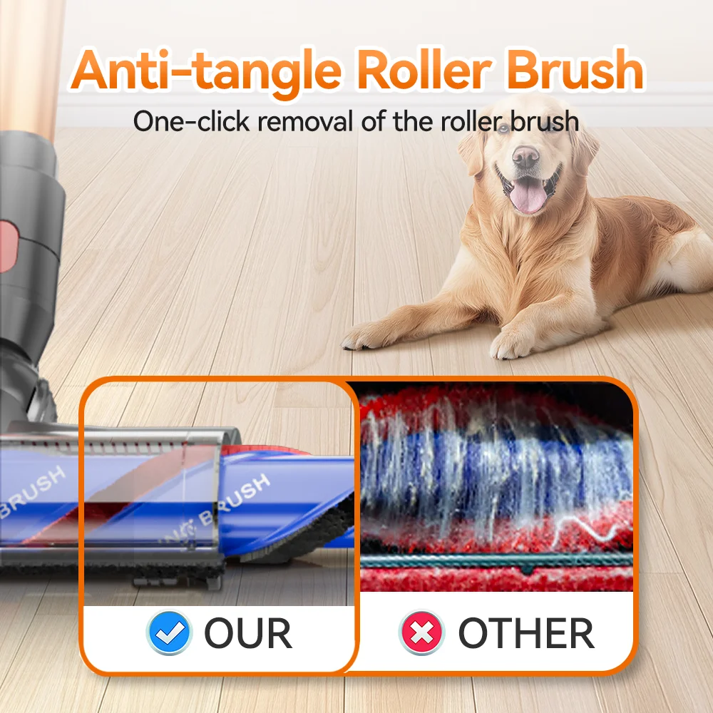 E.LUO Cordless Vacuum Cleaner LED Touch Screen Handheld High Suction Cordless Electric Broom for Floor Carpet Pet hair Car Clean