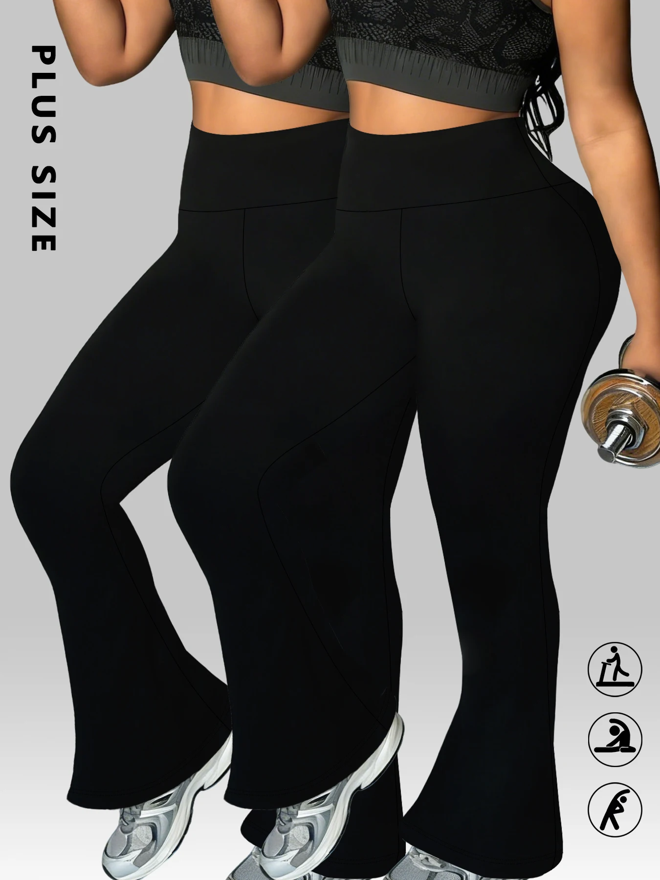 

2 Pack Plus Size Elegant women's high-waisted flared pants for yoga workout. Suitable for women leggings to use for leisure.