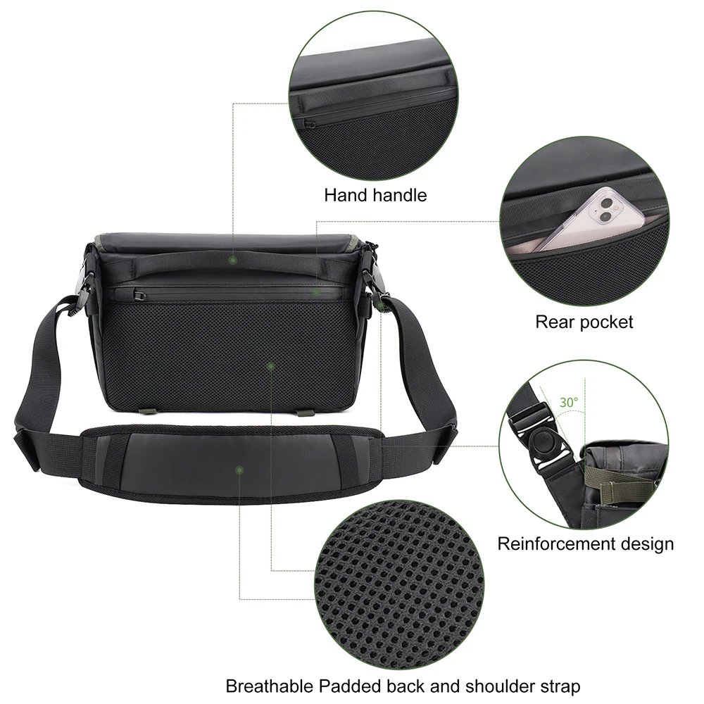 Camera Bag 6.5L  Besnfoto TP-2031 Travel Shoulder Bag Waterproof for Sony/Canon/Nikon/Drone CameraCase with Removable Dividers