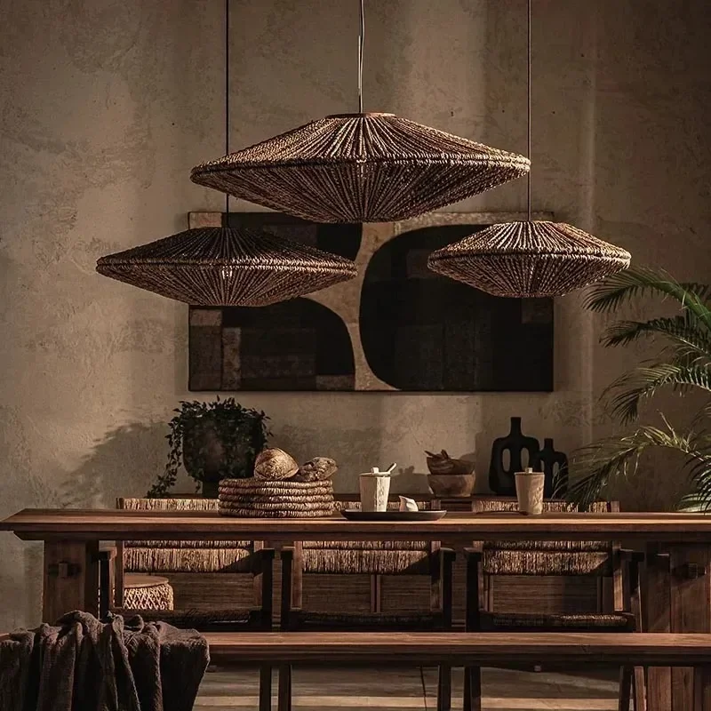 

Wabi Sabi Ceiling Pendant Lamp Vintage Chandelier for Home Decoration Restaurant Living Room Handmade Rattan Lighting Fixtures