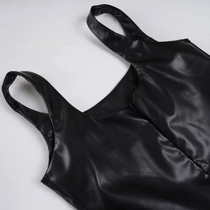 Seksowne, obcisłe sukienki z patchworku ze skóry dla kobiet, sukienki na ramiączkach spaghetti, bez rękawów, z odkrytymi plecami, damska odzież uliczna, vestidos.