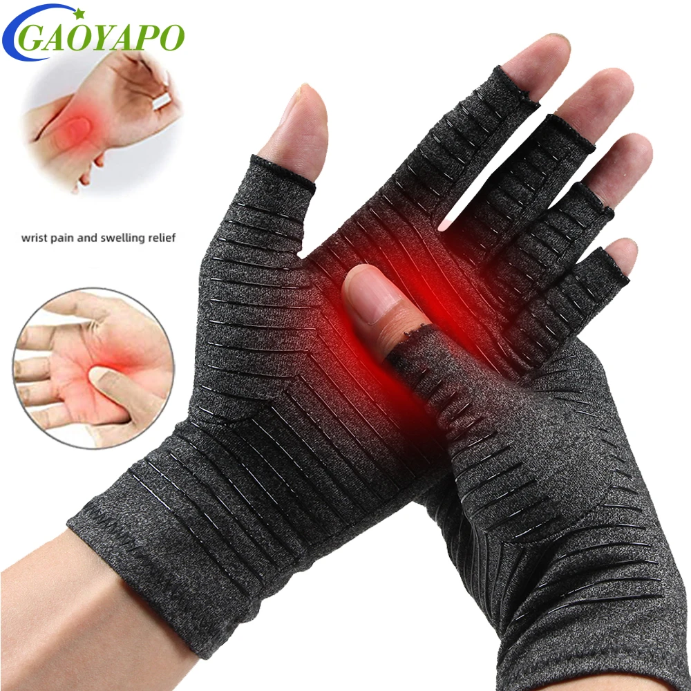 1Pair Compression Arthritis Gloves Premium Arthritic Joint Pain Hand Fingerless Gloves Therapy Open Fingers Compression Gloves