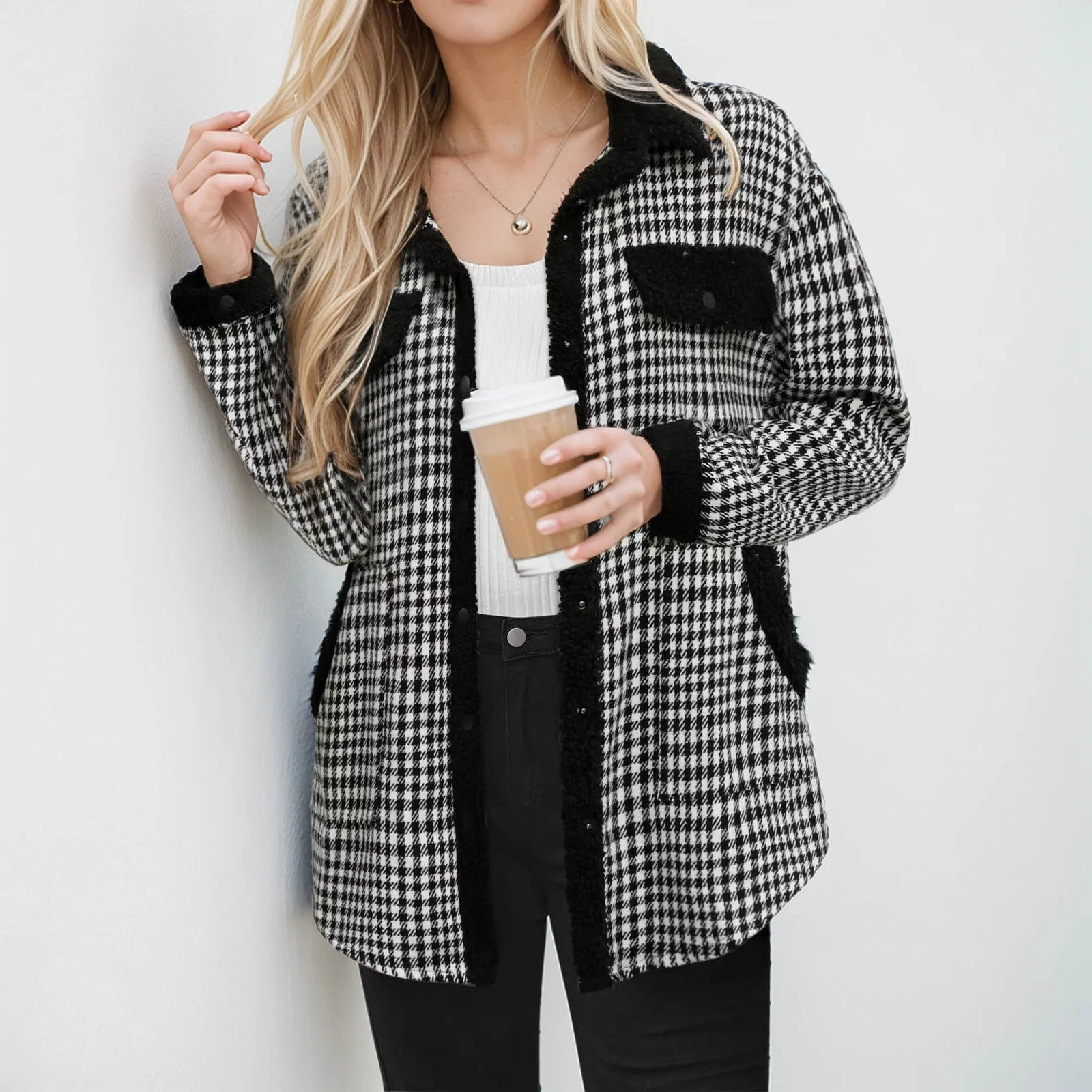 

Women's Color Block Plaid Jacket Casual Collar Fleece Fleece Jacket for Women Long down Coats for Women Womens Clothes Winter
