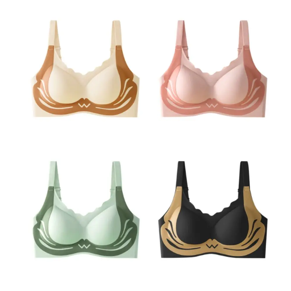 นุ่มถ้วยใหญ่ไร้สายลึก V Bra กันกระแทก Patchwork Push Up Brassiere กระชับไม่มีร่องรอยชุดชั้นในผู้หญิงวิ่ง