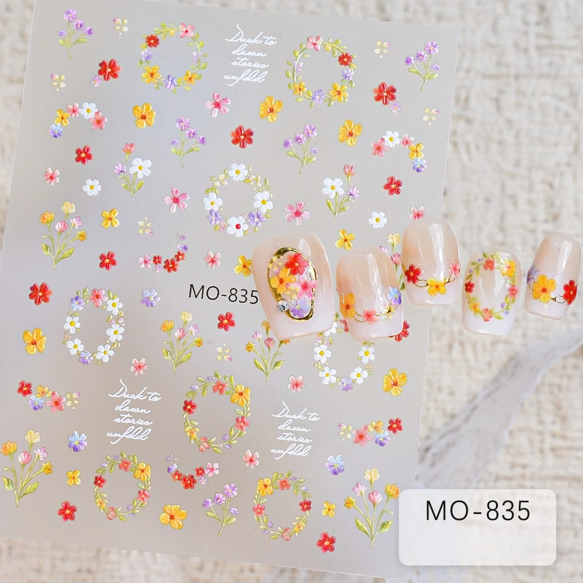 1Pcs Spring Floral Embossed Nail Stickers 3D Wreath Butterfly Colorful Wild Flowers DIY Press On Nail Accessories