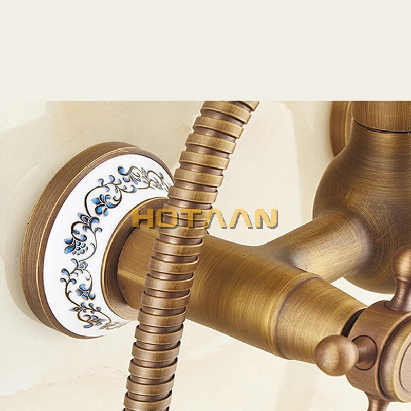 Imagem -04 - Antique Brass Wall-mounted Rainfall Shower Faucet Wall-mounted Mixer Valve Latão Shower Head Chuveiro de Mão e Mangueira Yt5326