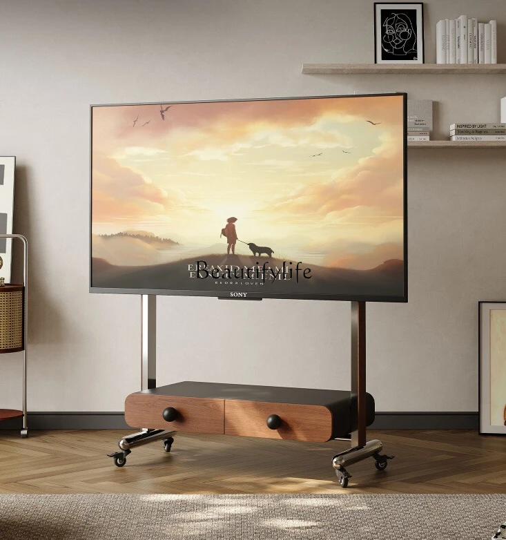 

Medieval removable TV stand Solid wood floor bracket Vertical storage with wheel Living room Bedroom Universal for home use