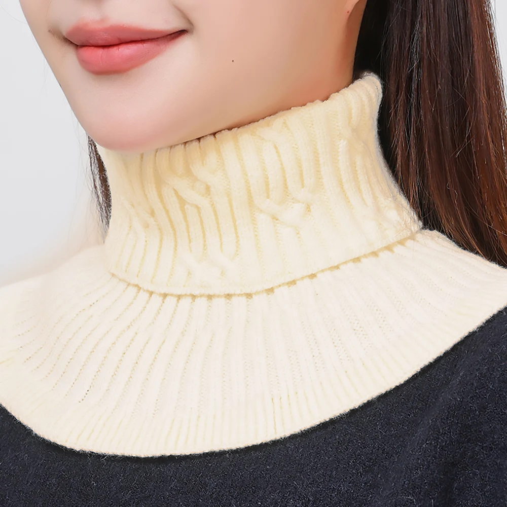 Cuello falso de punto para mujer, cuello alto de lana cálido, calentador de cuello con volantes, cuello falso de punto, collares falsos desmontables de invierno