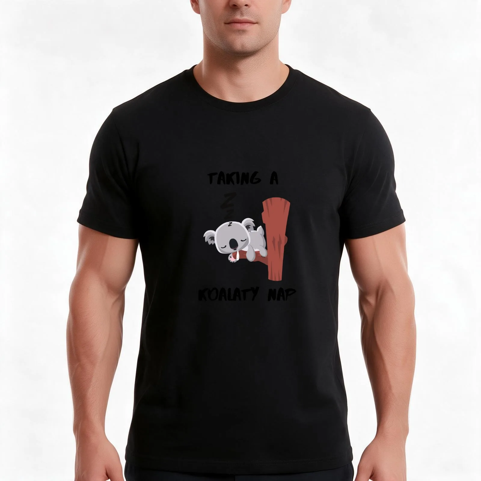Koalaty Nap T-Shirt, Summer Casual Cotton Tee, Oversized Streetwear Tops, Vintage Graphic Print, Loose Fit Short Sleeve