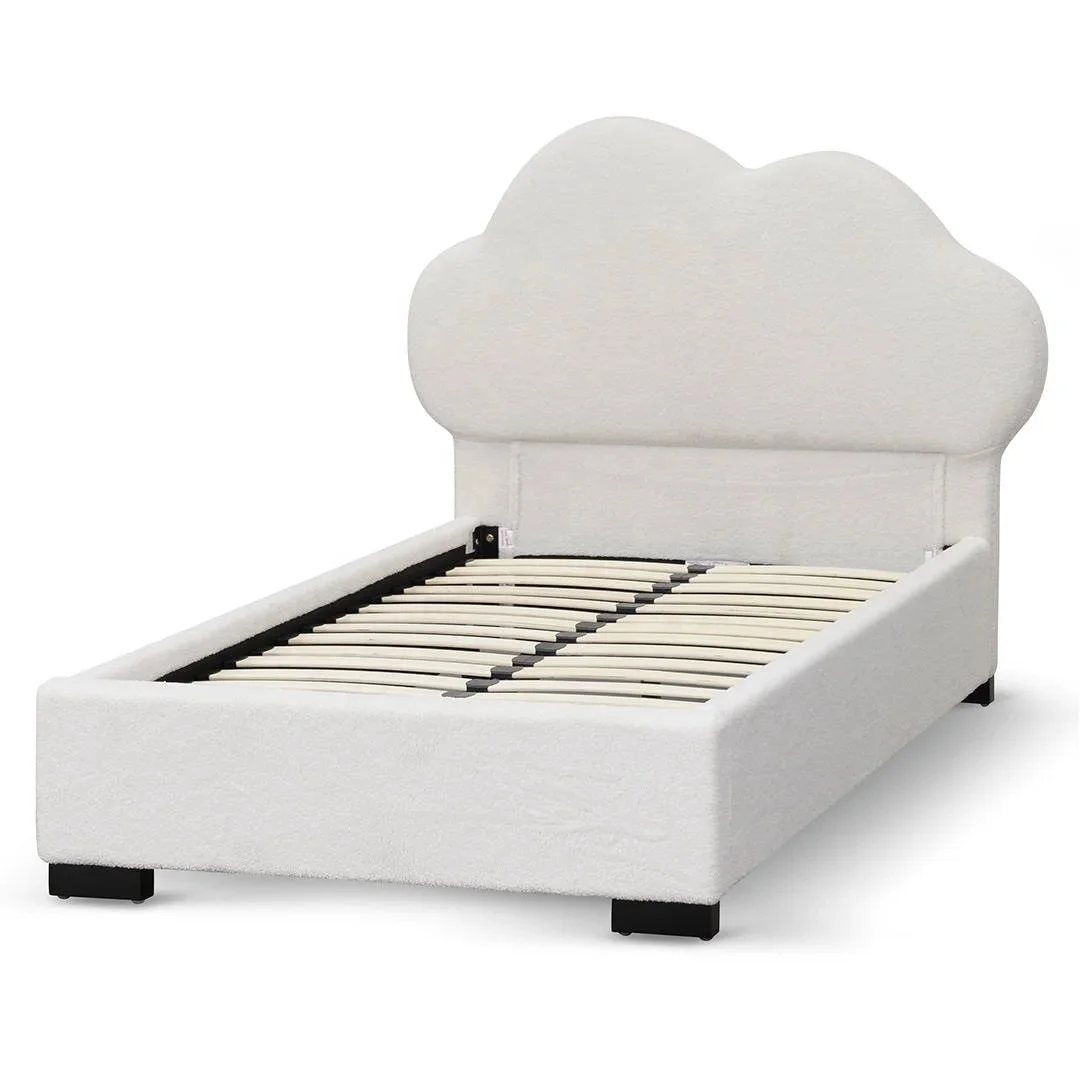 Modern Design Uphlostery Bed Frame Bedroom Furniture White Single Size Sherpa Fabric Bed for Kids
