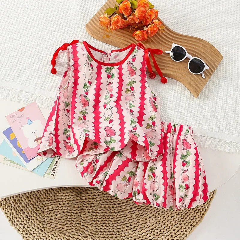 

Children's Clothing Sets Cartoon Rabbit Print Tops + Lantern Shorts 2Pcs Girls Clothes Set 1 To 6 Years Kids Clothes