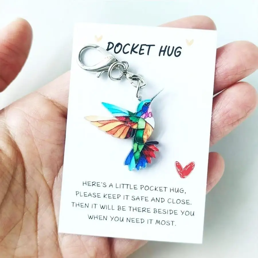 1/5/10/20/50/100pcs s/s Charming Colorful Bird Keychains with Pocket Hug Cards - Heartfelt Encouragement Gifts for Birthdays, Gr
