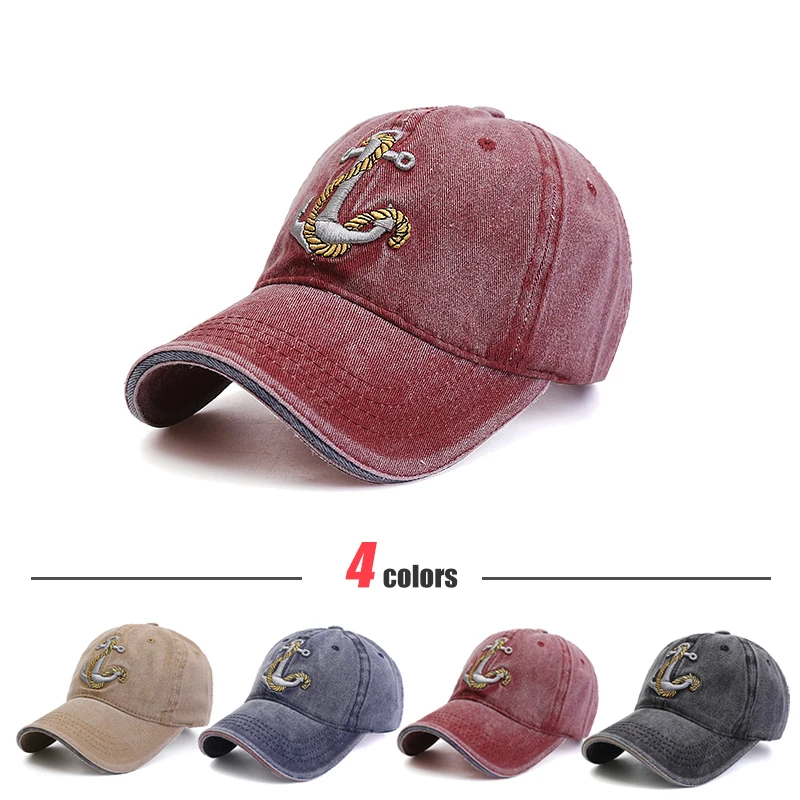 The new ship anchor water wash embroidery baseball cap water wash leisure cap Men's outdoor sun hat Outdoor sports Snapback Hats