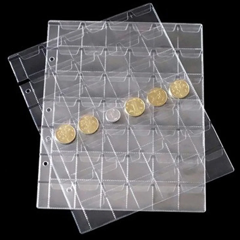 10pcs Clear Plastic Coin Pocket Pages Protector Sheets Pitch 42 Pockets Coin Holder Album Protection Board Collection Container