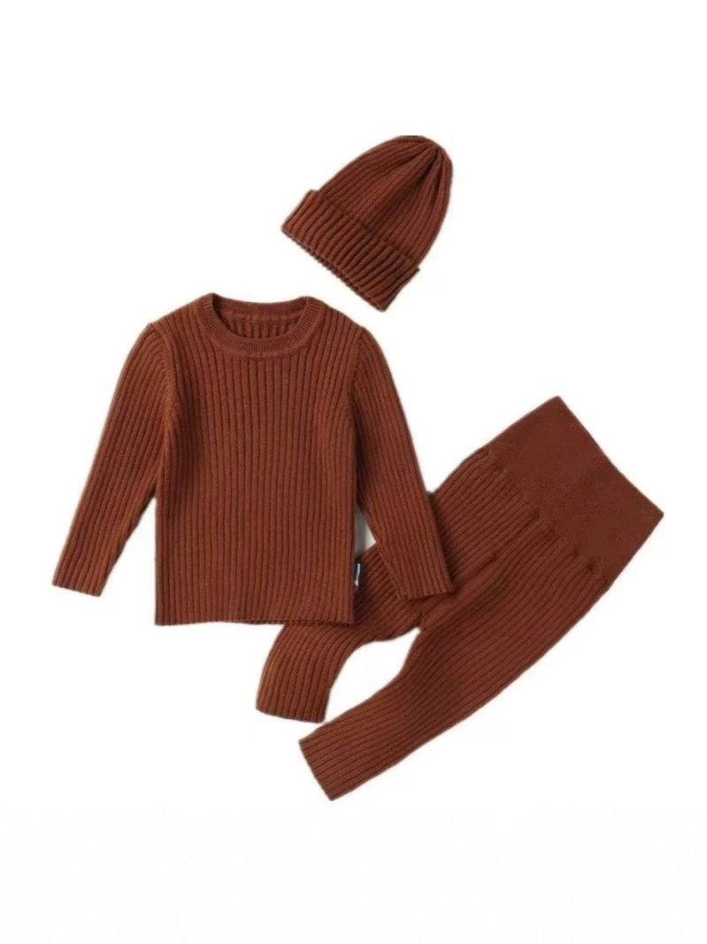 Children Sets Girls Clothing 2025 New Spring and Autumn Causal Solid Fashion O-neck Knitwear Versatile Long Sleeve and Pants
