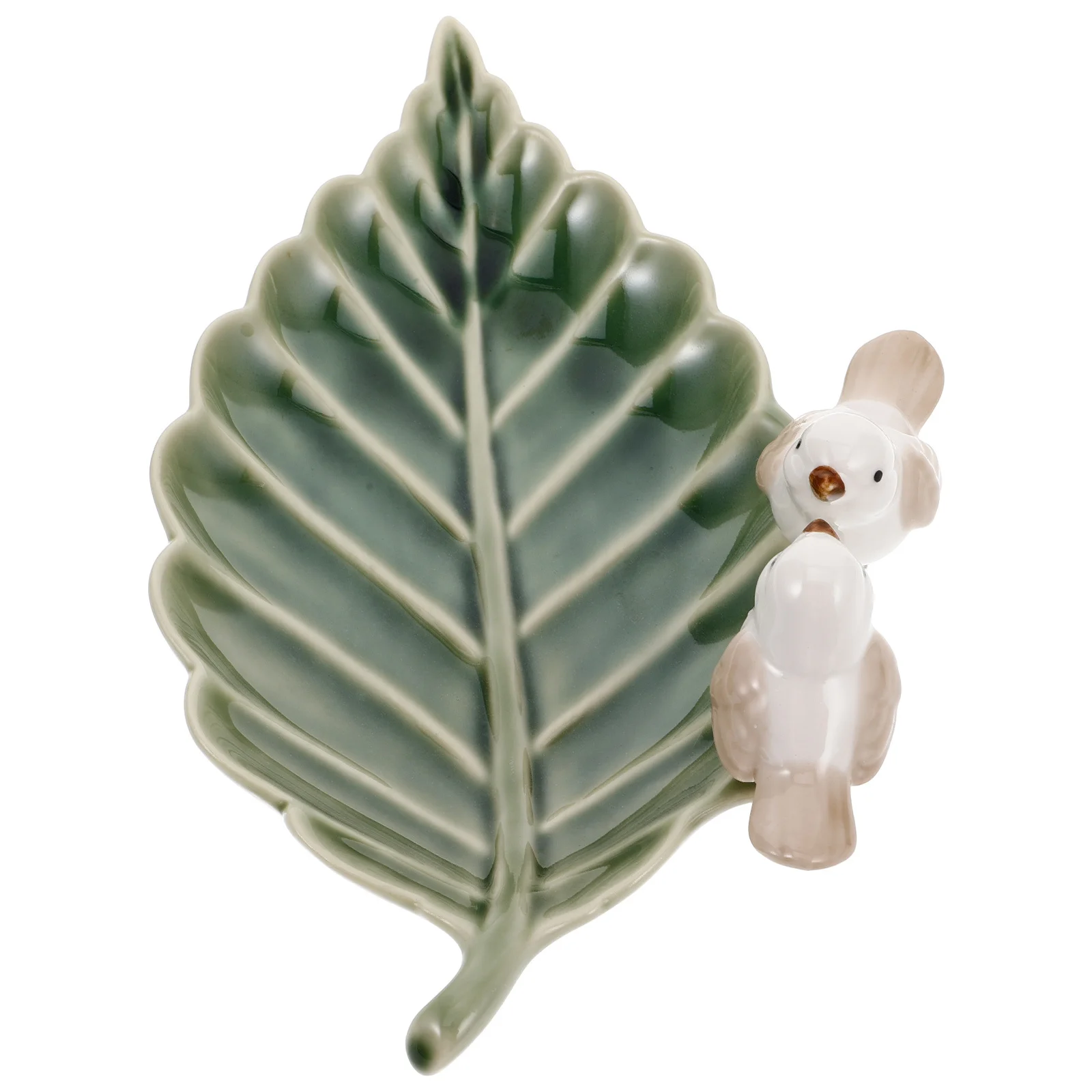 

Delicate Design Bird on Leaf Ceramic Ring Dish Plate Decorative Jewelry Tray Vanity Organizer for Dresser Table Home Decor