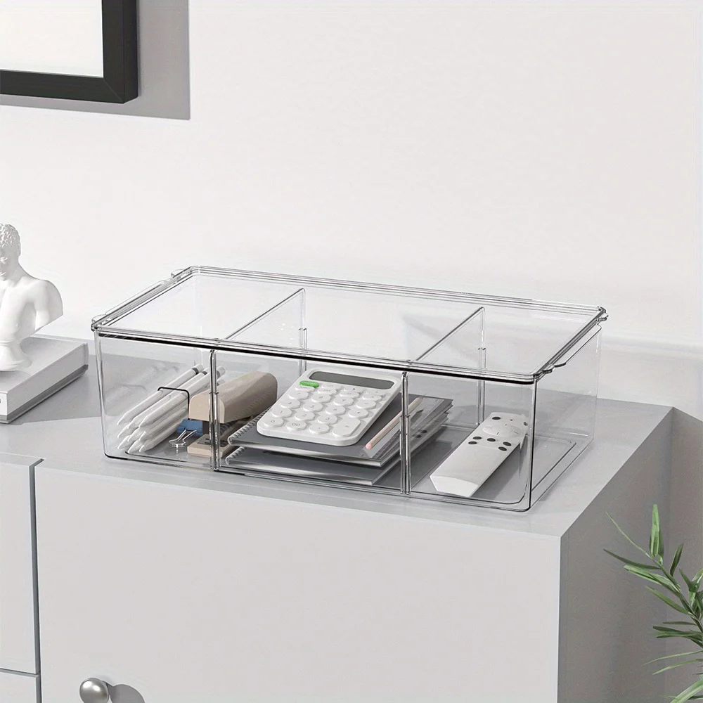 

1 шт., органайзер большой емкости с тремя отделениями, простой прозрачный ПЭТ-настольный съемный органайзер для таблеток для лекарств