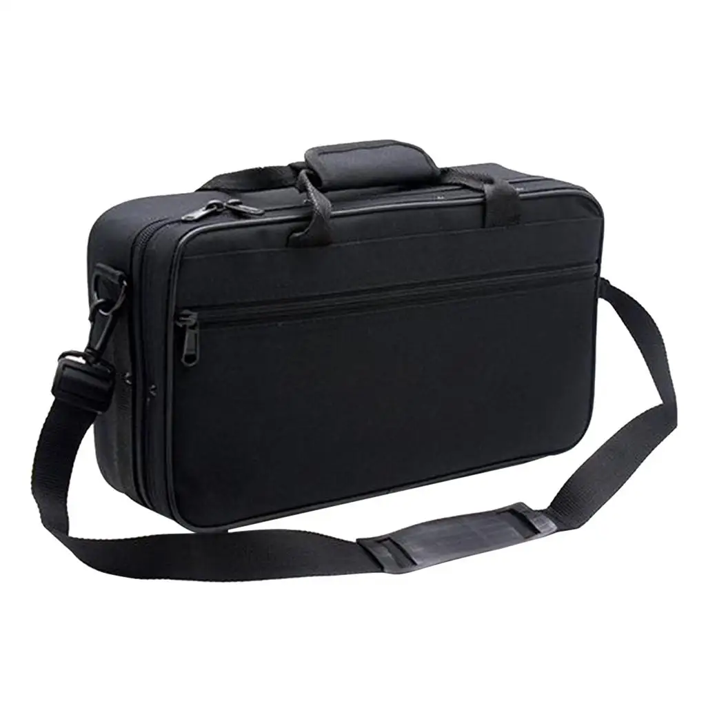 Black Clarinet Storage Case Backpack Padded Oxford Cloth Instrument Bag with Pocket for Clarinet Accessories