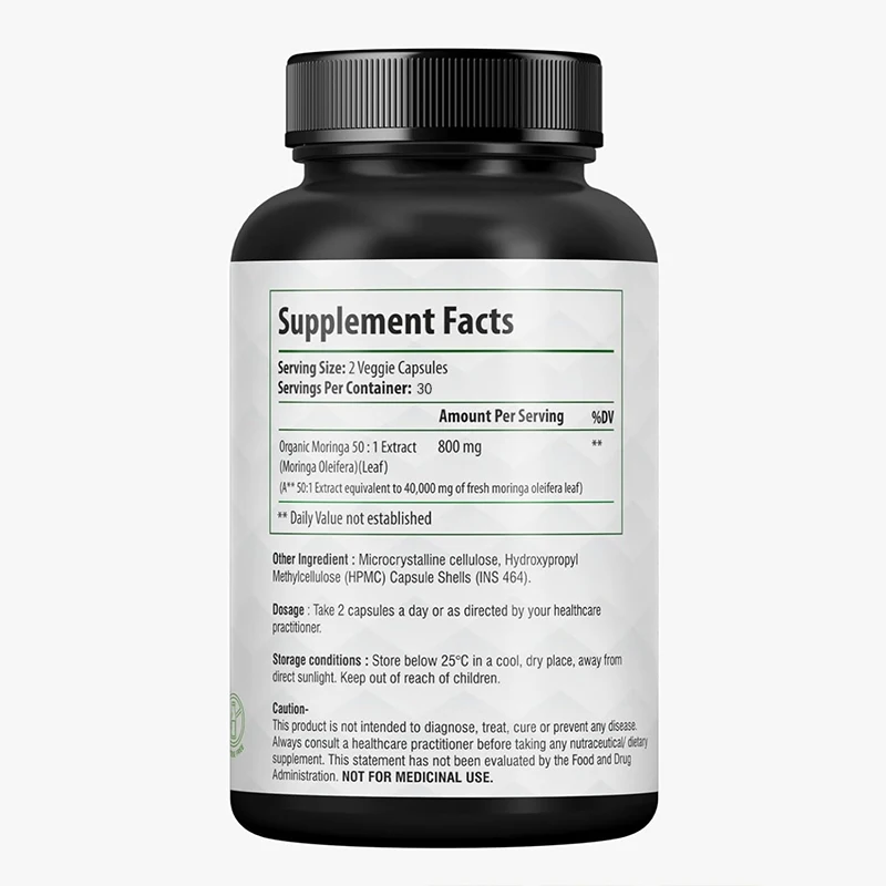 Organic Moringa 40000 Milligrams, 60 Vegan Capsules, Antioxidants, Immune and Cell Support, Superfood Supplement