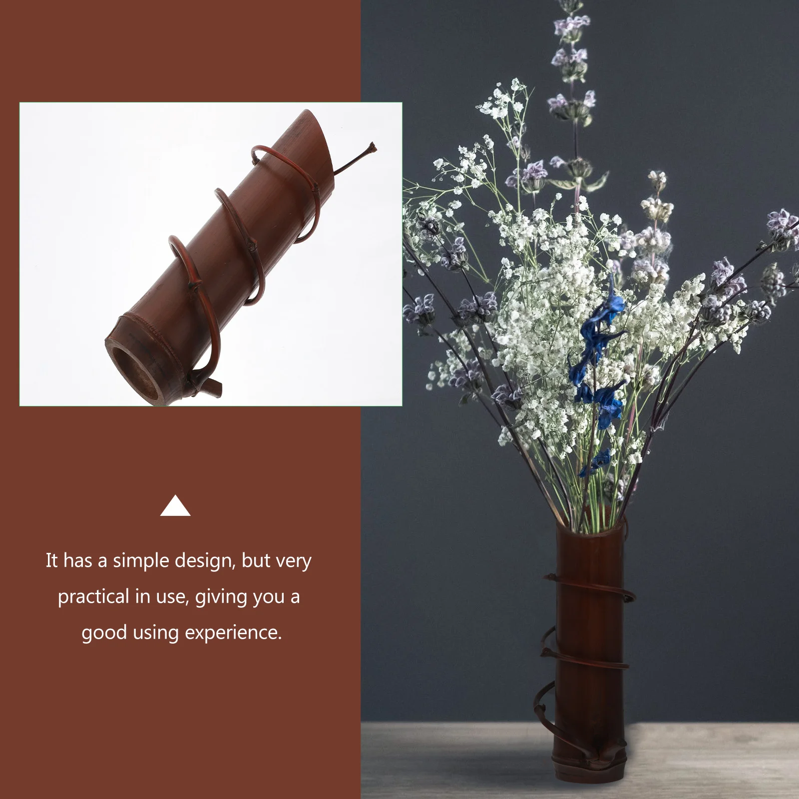 

1Pcs Creative Flower Vase Dark Red Vintage Chinese Style Desktop Flower Arrangement Container Home Ornament Bamboo Vase