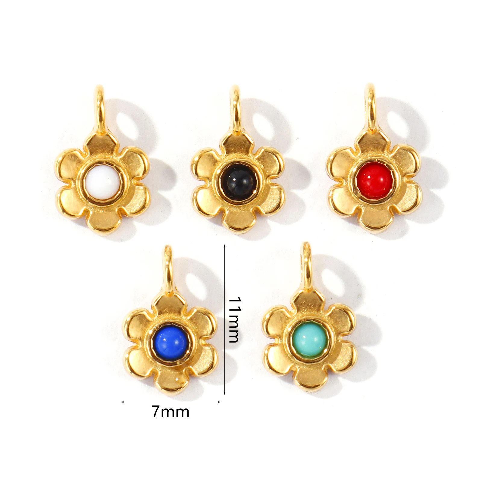 2PCS Waterproof Acrylic Patch Flower Mini Charms 304 Stainless Steel 18K Gold Plated Pendants For DIY Necklace Making 11mm x 7mm