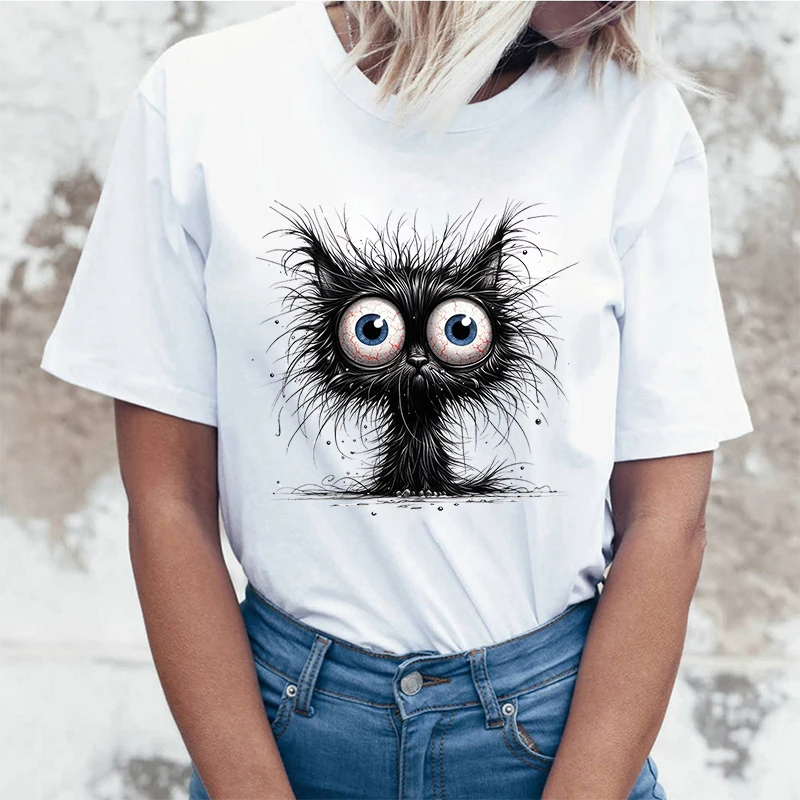 

Funny Cat Print T-Shirt Summer Casual Graphic T Shirt Women Short Sleeve Round Neck Unisex T Shirts