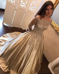 Customized Ball Gown Quinceanera Dresses Satin Appliques Full Sleeves Prom Party Gowns Formal Masquerade Vestido De 15 Anos