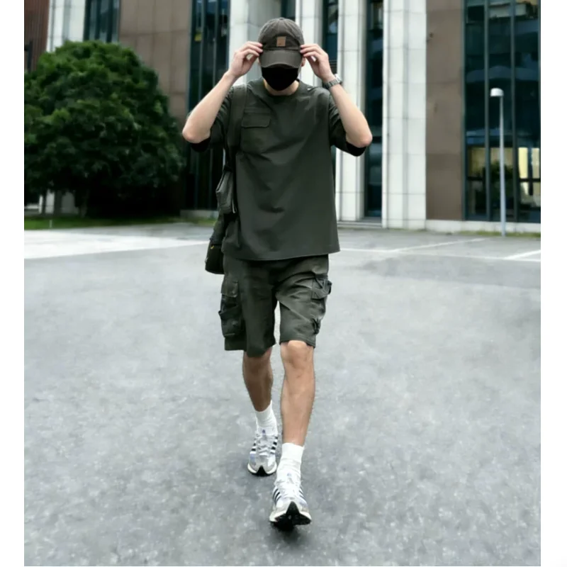 Warning Label Ribbon Air Force T-shirt Loose Shoulder Cotton Military Green