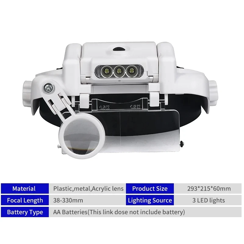 Illuminated Magnifier Light Magnifier with LED Lights Wearable 1.5x 2x 2.5x 3x 3.5x 8 Headband Magnifier