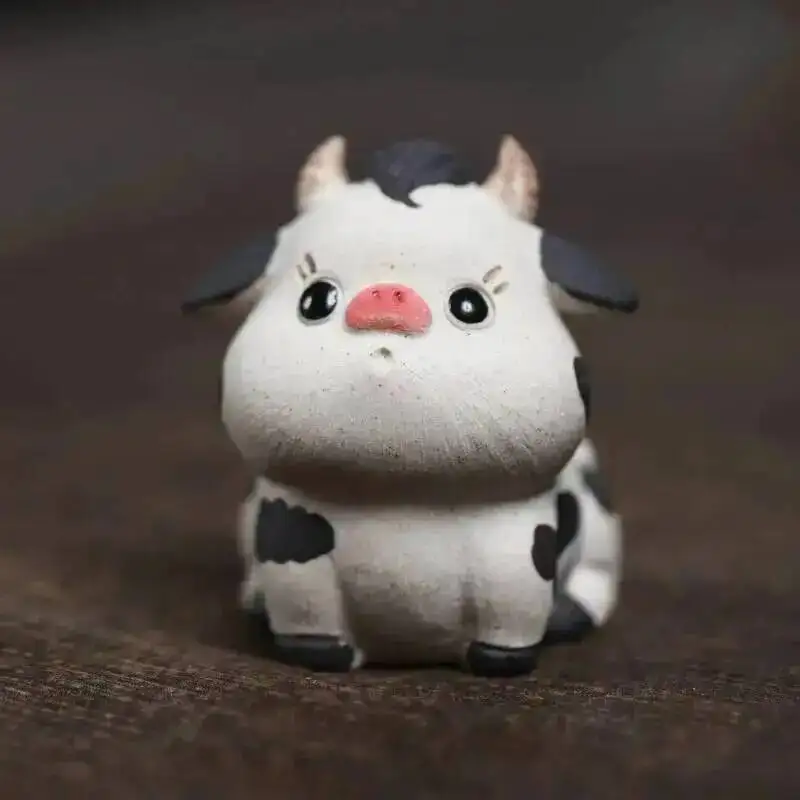 Purple Clay Tea Pet Small Cow Figurine Sculpture Tea Player Tea Ceremony Accessories 