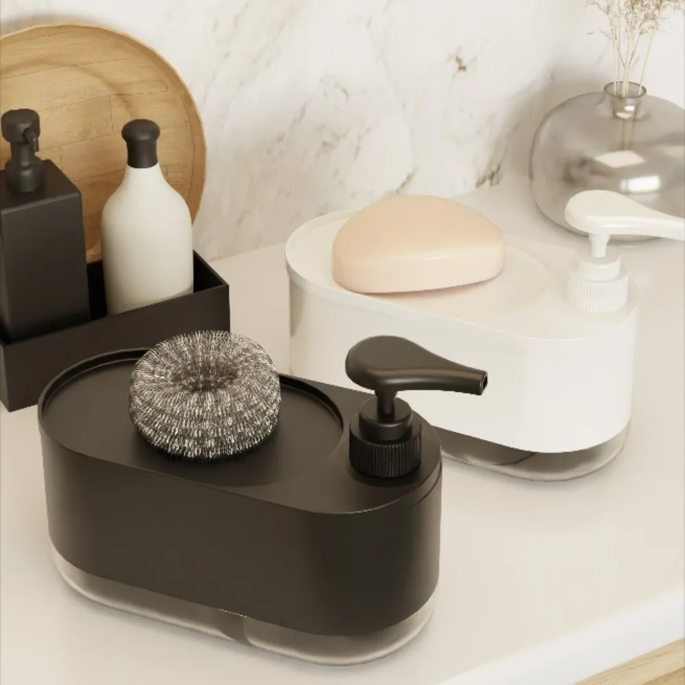 

New Large Capacity Dual Soap Dispenser with Sponge Holder Manual Press Dish Soap Dispenser kitchen Accessories Bathroom
