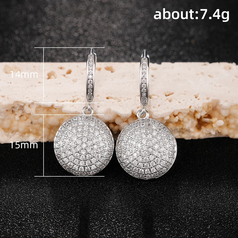 Huitan Fashion Contracted Design Silver Color Dangle Earrings for Women Simple Round Charm with CZ High Quality Female Jewelry