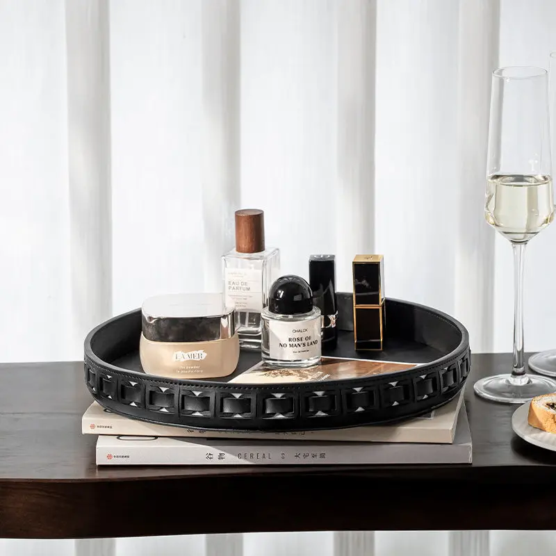 

Премиальный круглый кожаный поднос для хранения в стиле легкой роскоши - Изысканный органайзер для ключей и косметики для гостиной, спальни и домашнего декора