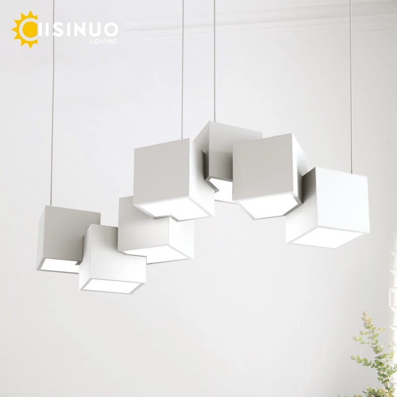 Imagem -04 - Modern Led Hanging Lustres com Cubo Quadrado Pingente Luminárias para Sala de Estar Cozinha Sala de Jantar Cor Preto e Branco