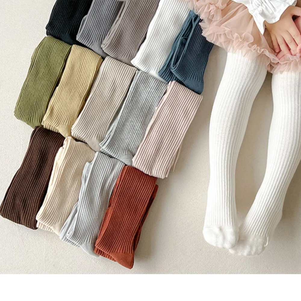 Girls' leggings new autumn and winter solid color vertical striped children's leggings girls' pantyhose calcetines kids stocking