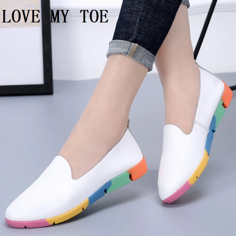 2024 Casual Color Genuine Leather Breathable Woman Flat Shoes For Women Loafers Chaussure Femme Ladies Trainers Zapatos Mujer