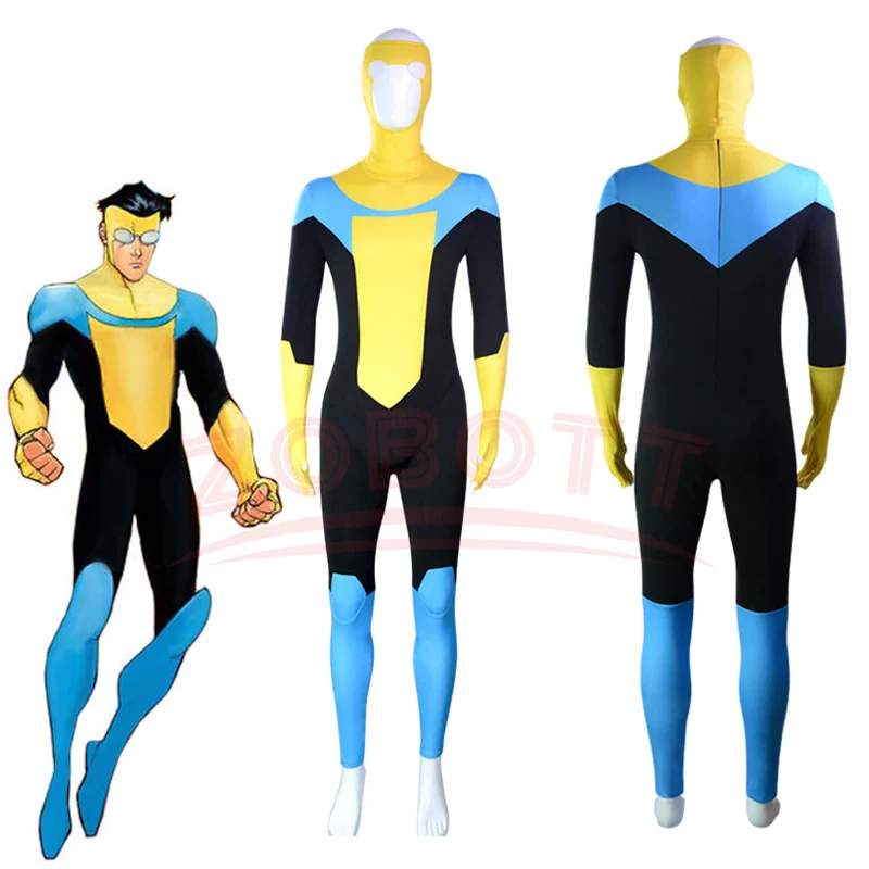 Mark Grayson Cosplay Jumpsuits Costume Cartoon Invincible Roleplay Outfits Male Superhero Disguise Bodysuit Halloween Party Suit