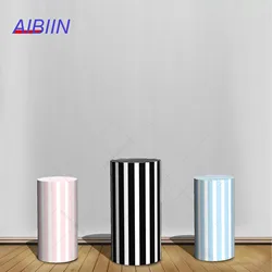 AIBIIN Cylinder Backdrop Cover Black Stripe Grid Birthday Party Decor Cake Dessert Pedestal Column Cover Baby Shower Props