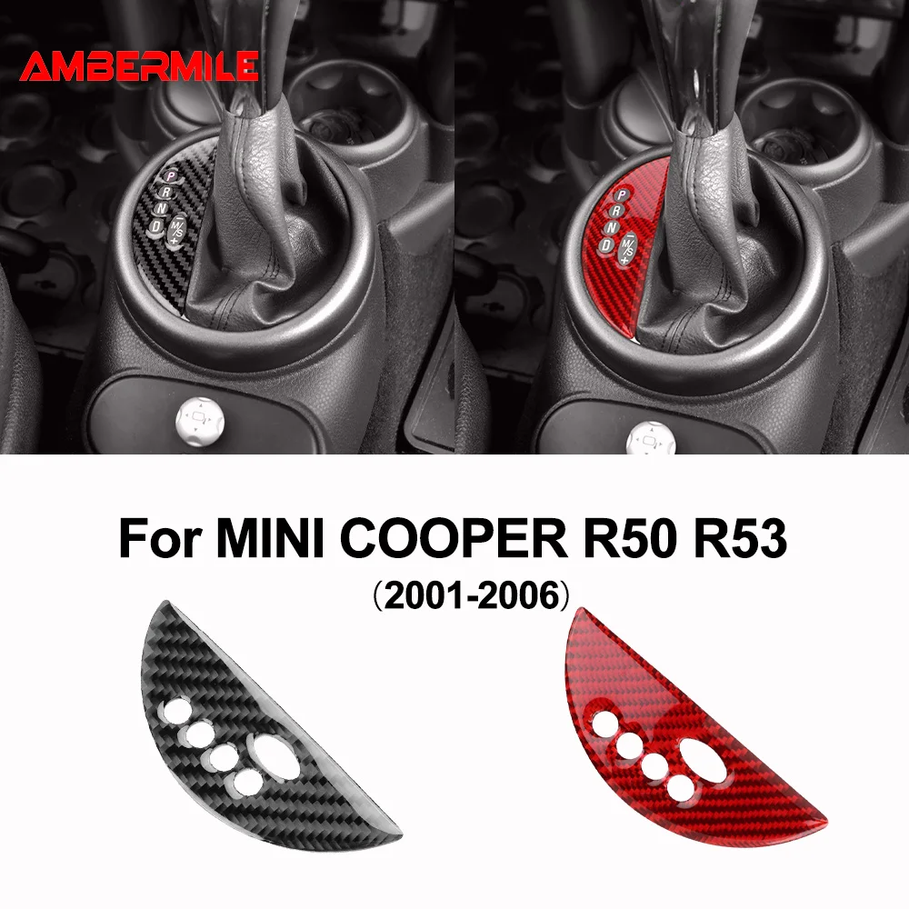 AMBERMILE for Mini Cooper R50 R53 2001 2002 2003 2004 2005 2006 Car Gear Shift Panel Frame Sticker Soft Carbon Fiber Decoration