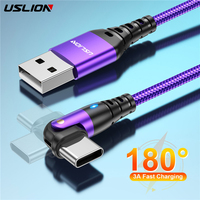 USLION L-shape 3A USB Type C Cable Fast Charging Wire For Samsung Xiaomi 13 Mobile Phone USB C Cable Type C Charger Data Cables