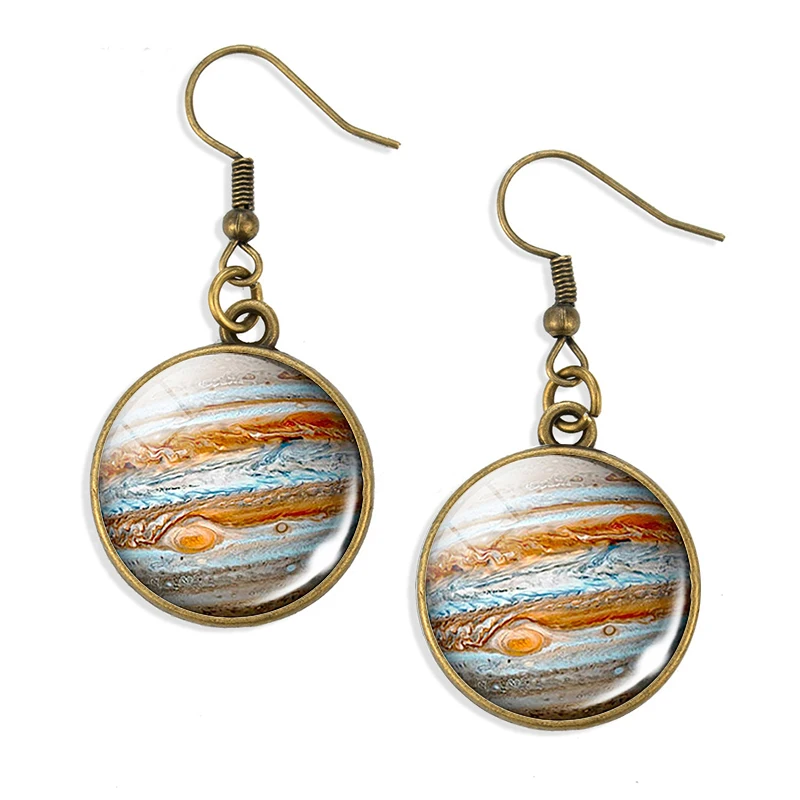 Full Moon Dangle Earrings Nebula Solar System Earth Glass Cabochon Jewelry Earring Galaxy Space Planet Ear Hook Women Gift