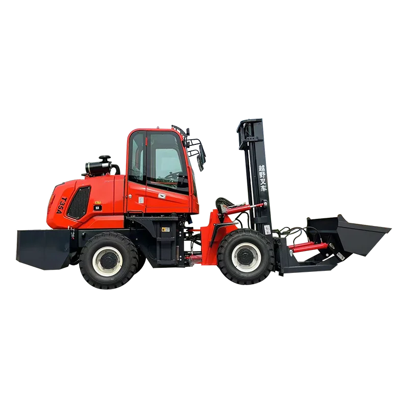 Rough Terrain Forklift for Unloading Palletized Paving Slabs and Supplying Materials along Outdoor Construction Routes