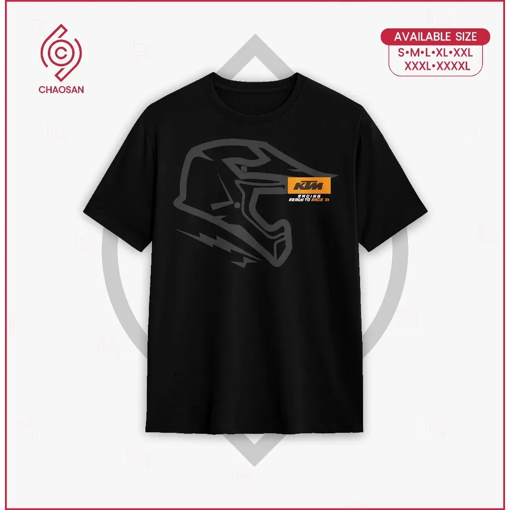HITAM PUTIH KATUN Camiseta informal de algodón premium en blanco y negro con diseño de casco Ktm