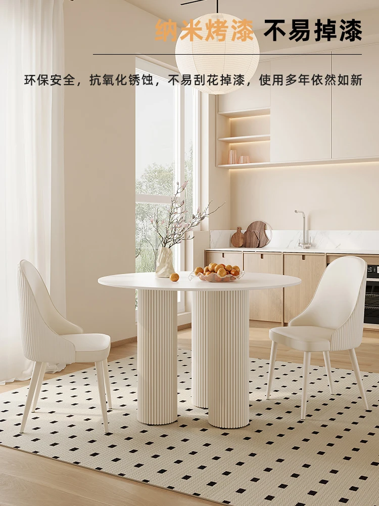 

Rock slab round French dining table light luxury small apartment eating round table