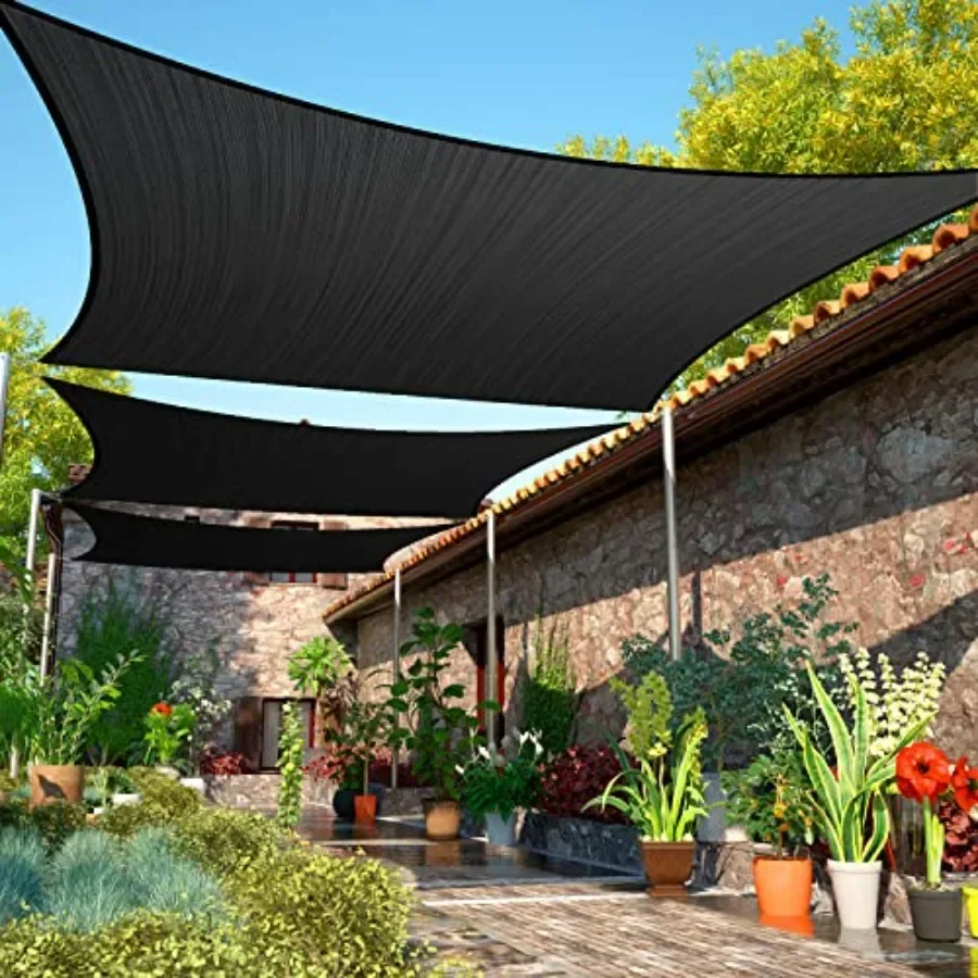 

20' x 22' Black Sun Shade Sail UPF50 Rectangle SMTAPS16 Canopy Fabric Cloth Screen Water and Air Permeable UV Resistant Heavy D