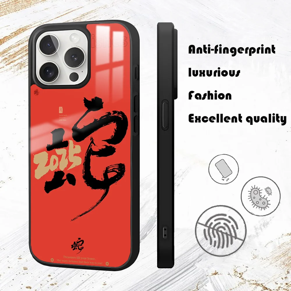 2025 new Year Of Chinese Zodiac Snake Phone Case For iPhone 16 15 14 13 12 11 Pro Max Plus Mini PC Mirror Fashion  phone case