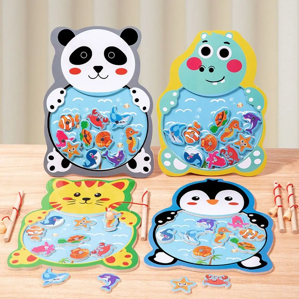 Funny Animal Wooden Magnetic Fishing Game Panda Cat Cognition Fish Games Early Education Toy Kids Montessori Toys For Kids Toys