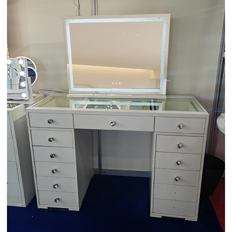 Modern Bedroom Luxury Chair Makeup Dressing Table With Led Mirror and Light Drawer, Dressing Table for Bedroom