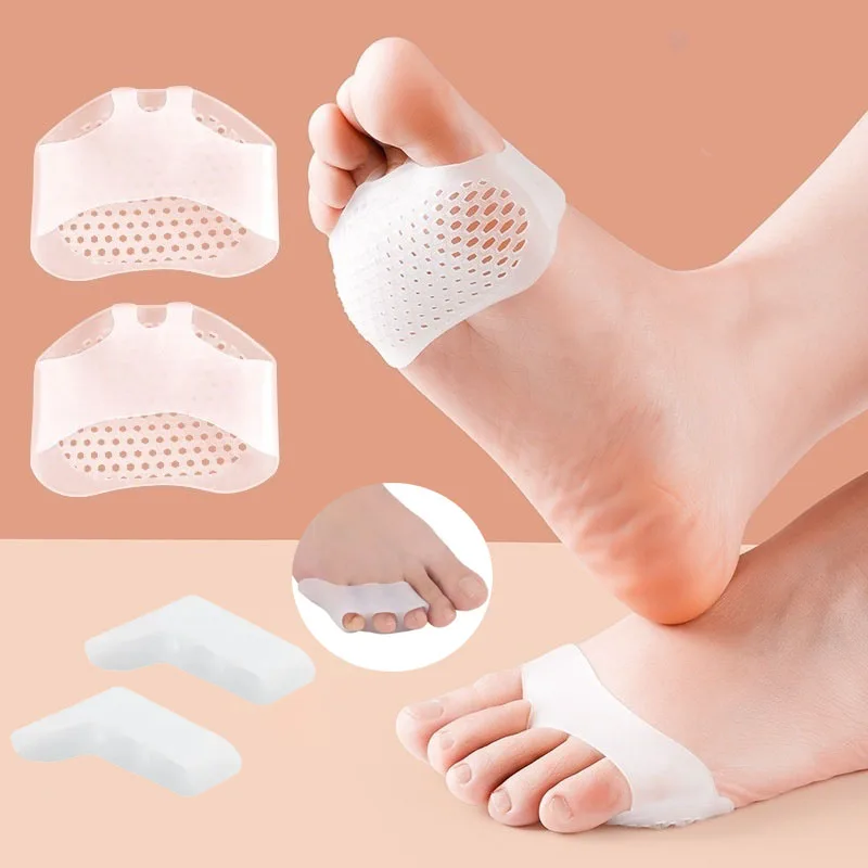 هلام السيليكون الأمامية وسادة فاصل أصابع القدم الإبهام أروح العظام حامي القدمين الورم الضابط أداة حماية القدمين الرعاية وسادة #2
